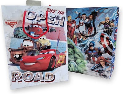 4 Luxe Cadeautasjes Cars&Marvel | A5 formaat 17x23cm | Papieren cadeautasjes met Full-color bedrukking