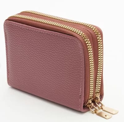 Portemonnee - Pasjeshouder - Dubbele rits - Meerdere vakken - Imitatieleer - PU leder - Money wallet - Papier en muntgeld - Contant geld opbergen - Oud roze - Gouden afwerking - 11x8 cm - Jonyx