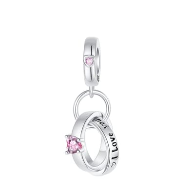 Fler® | Bedel | Past op populaire bedelarmbanden (standaard - 3mm) | Liefdesring met hart Bedel | Hangbedel Charm | 925 sterling zilver | Roze zirkonia | Zwarte emaille | Armband Kraal | Valentijnsdag Cadeau |Sinterklaas kado |Kerstcadeau |Verjaardag