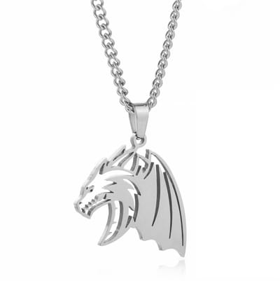 Draak Ketting Zilverkleurig - Verstelbaar inclusief Hanger - Roestvrij Staal - 60cm - Fantasy Cadeau - Pax Amare