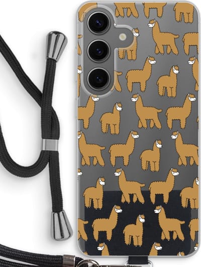 Case Company® - Hoesje met koord geschikt voor Samsung Galaxy S24 hoesje met Koord - Alpacas - Telefoonhoesje met Zwart Koord - Bescherming aan alle Kanten en Over de Schermrand