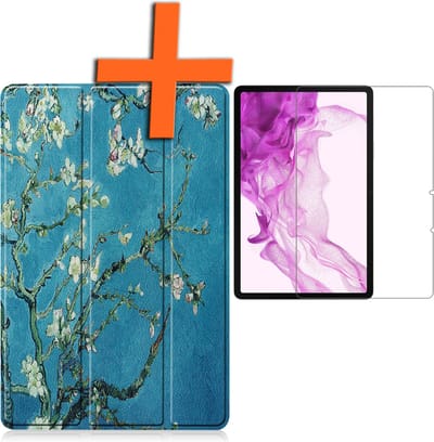Hoesje - Geschikt voor Samsung Galaxy Tab S8 - Met Screenprotector - Trifold Bookcase - Hard Cover - Hardcover Book Case - Tablet Hoes - Bloesem