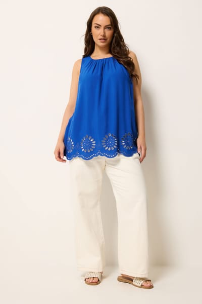 Yours Kobaltblauwe Broderie Anglaise Top Size 42