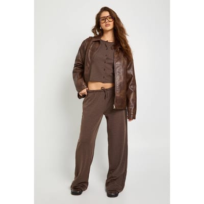 boohoo Dames Gestreepte minimalistische tailleband met wijde pijpen broek | Chocolate | Maat: 6