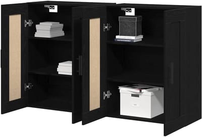 Wandkasten Set - Opbergkasten Muur - Keuken Opbergen - Vier Deuren - 70 x 34 x 90 cm - Zwart
