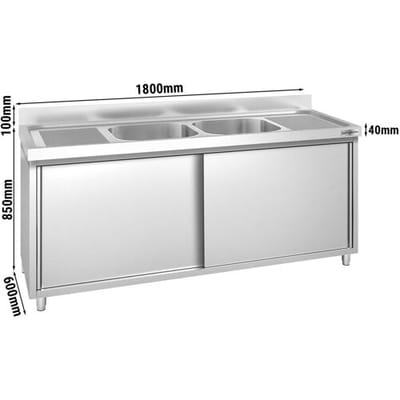 GGM Gastro Spülschrank PREMIUM - 1800x600mm - mit 2 Becken mittig