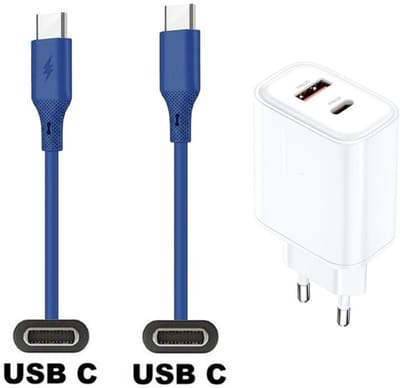 36W super snellader met 2 poorten + 1,0m USB C naar C kabel. Universele PD lader. Oplader adapter past op JBL CLUB 700BT / 950NC / ONE / ONE Pro+, Wave 100 / 200 / 300 / Beam/ Buds / Flex, Reflect Aero / Mini NC
