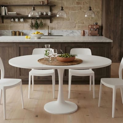 Eettafel Rond - Uittrekbare Tafel - Eten Gezellig - Flexibel Uittrekbaar - 100-140cm - Wit