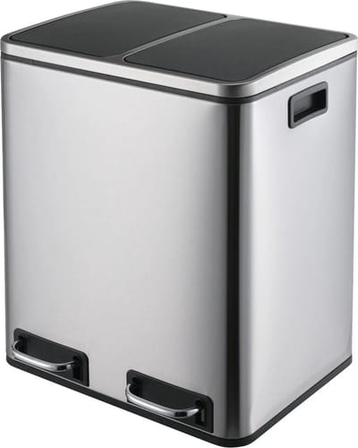 Tumex - Keukenprullenbak - Pedaalemmer 30 Liter (2 x 15) - Prullenbak 2-Vaks Afvalscheiding - RVS - Geruisloze Sluiting - Fingerprint-Proof