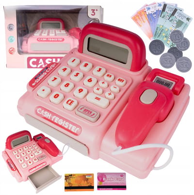 Playos® - Speelgoedkassa - Roze - Licht & Geluid - met Rekenmachine, Scanner en Geldlade - Inclusief Accessoires - Rekenspeelgoed - Educatief - Rollenspel - Speelgoedkassa
