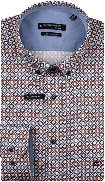 Giordano - Lange mouw overhemd - Heren - XL - Blauw - Katoen - 527014