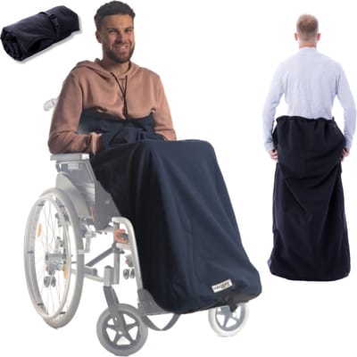 Belieff Rolstoel Deken - Rolstoeldeken - Voetenzak Rolstoel Volwassene - Rolstoelzak - Beenkleed - Wind- en Waterdicht - Fleece - Dichte Zak - Blauw - Large