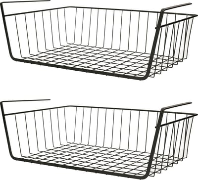 MSV Kastmandje - 2x - opberg/hang mandjes - rvs - zwart - 39 x 25 x 14 cm - draadmand