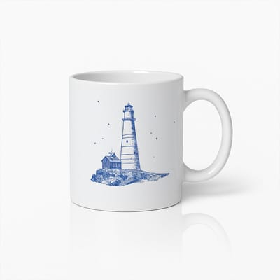 Vuurtoren Mok 330ml – Elegante Nautische Koffiebeker met Blauwe Kustontwerp – Perfect Cadeau voor Zeeliefhebbers & Maritieme Decorfans