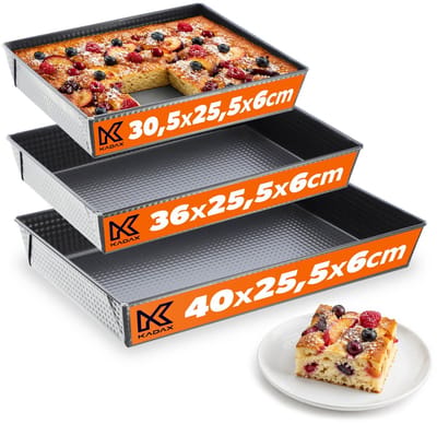 KADAX Rechthoekige bakvorm, bakplaat in 3 maten, hoge plaatranden voor cake, toastbrood, cheesecake, brownie, onderhoudsvriendelijke bakvorm, warmteverdeling (zwart, set van 3)