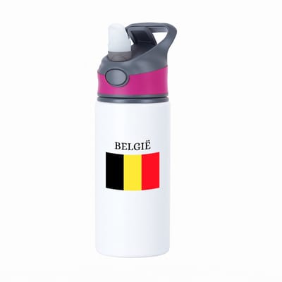 Hacebo® - Belgie waterfles met rietje roze - Brussel - Belgen - embleem Belgische vlag - toeristen - water fles - 650ML