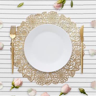 4x Gouden Placemats Rond 'Rosas' - Goud - Tafeldecoratie -  Kerst/Feesttafel - 38cm rond