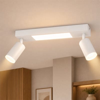 NETTLIFE Opbouwspot LED - 2-lichts - GU10 Fitting - wit - rechthoekig - 330° draaibar Plafondspot - 3000K Warm Wit Licht - 20W - Moderne Keukenlamp - Metaal - voor Slaapkamer | Hal | Woonkamer - L 34cm