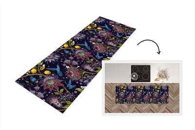 Keukenloper - Loper keuken - Patronen - Vogel - Bloemen - 150x50 cm - Keukenloper vinyl