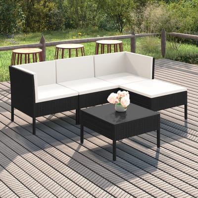 vidaXL - 5-delige - Loungeset - met - kussens - poly - rattan - zwart