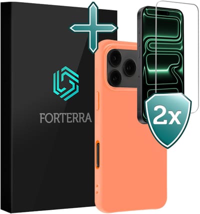 Hoesje Met 2x Screenprotector - Geschikt voor Apple iPhone 17 Pro - Sterk & Shockproof - Telefoon Hoes - Back Cover - Siliconen Case - Perzik