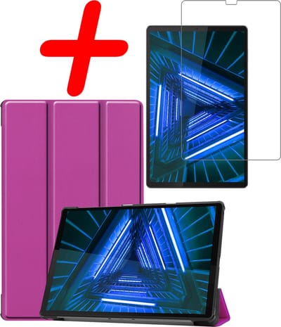 Hoesje Geschikt voor Lenovo Tab M10 FHD Plus (2e / 2nd Generatie) - Met Screenprotector - Trifold Bookcase - Hard Cover - Hardcover Book Case - Tablet Hoes - Paars
