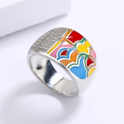 Zilveren Exquise Kleur Epoxy Emaille Onregelmatig Patroon Ring Dames Verjaardagsfeest Mode Sieraden Cadeau 8 white