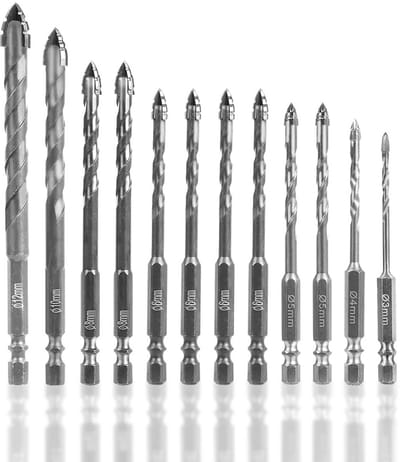 12-Delige Set Hardmetalen Steenboor / Betonboor 3 t/m 12mm - Zaagtand Schroefboor voor Tegels & Steen