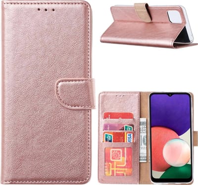 Hoesje Geschikt Voor Samsung Galaxy A22 Bookcase Rose Goud - Portemonee hoesje Hoesje Geschikt Voor Samsung Galaxy A22 5G