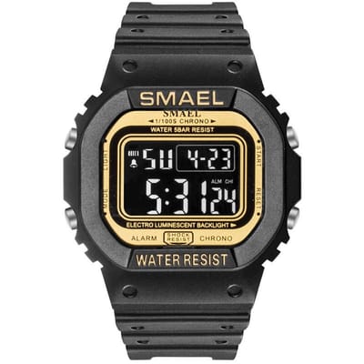 Digitaal Shockbestendig Heren Horloge Zwart Goud | Smael | 1801 | Waterdicht | Glow in dark | Mud Master | Leger ARMY | Licht | Rubberen band | Timer | Eyecatcher | Master| kado