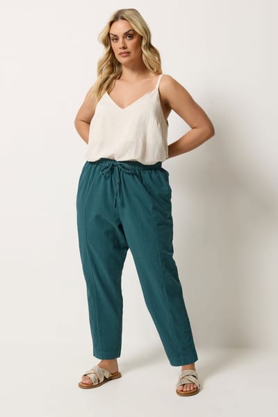 Yours Blauwgroene Koele Katoenen Denim Broek Met Wijde Pijpen Size 42