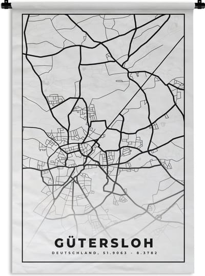 Wandkleed - Wanddoek - Stadskaart - Gütersloh - Kaart - Plattegrond - 120x180 cm - Wandtapijt