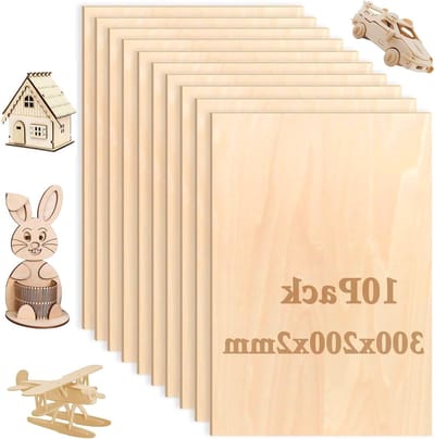 10 Stuks Limoen Multiplex, Hout voor Creatieve Projecten, 300 x 200 x 2 mm, Ideaal voor DIY, Schilderen, en Modelbouw Decoratie