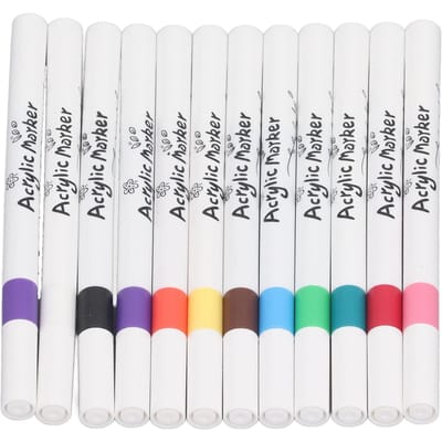 Acrylverfpen 12 Kleuren Waterdicht Sneldrogend Acrylverf Markers voor Zwart Papier Rots white