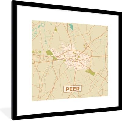 Fotolijst incl. Poster - Peer - Vintage - Retro - Plattegrond - Kaart - Stadskaart - 40x40 cm - Posterlijst