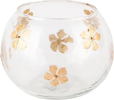Dekoratief | Theelichthouder 'Golden Flower', glas, 13x13x10cm | A248010