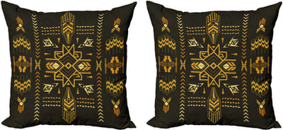 ABAKUHAUS Geometrische decoratieve kussenhoez 2-pack, Tribal Vintage-Azteeks, 40x40 cm, Donkerbruin mosterd