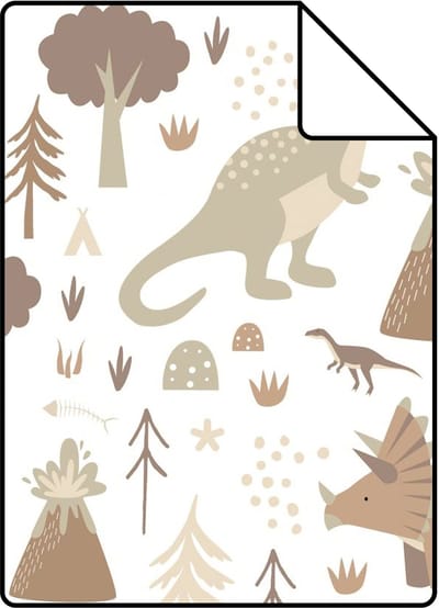 Proefstaal ESTAhome behang dinosaurussen bruin - 26.5 x 21 cm - 131355-S