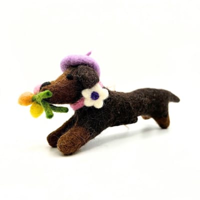 Teckel met tulpen vilten kersthanger - Amica