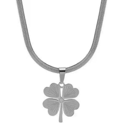 1 pièce Chaîne Classique et Luxueuse en Acier Inoxydable Plaqué Or 18 Carats en Forme d'Os de Serpent avec Pendentif Trèfle à Quatre Feuilles, Convient pour le Quotidien des Femmes argenté