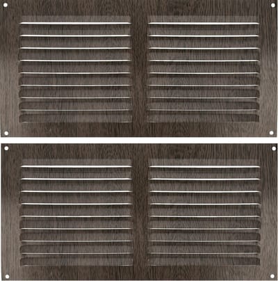 AMIG Ventilatierooster/muurrooster - 2x - 150 x 300mm - aluminium - wengehout look - schoepenrooster