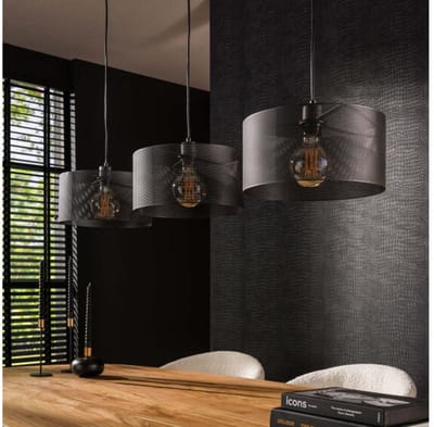 Hanglamp 3 Lampen - Mara Round - Artic Zwart - Metaal - Woonkamer - Keuken - LED Lichtbron - In Hoogte Verstelbaar tot 150 cm - Exclusief Lichtbron - Voedingstype Netstroom