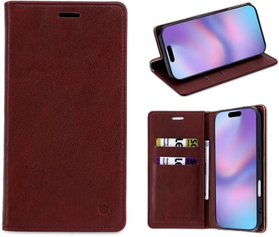 Casemania Hoesje Geschikt voor Apple iPhone 17 - Burgundy Red - Dunne Bookcase met Pasjeshouder - Slim Wallet Case van Lederlook met Fijne Nerf en Rijke Glans - Rood