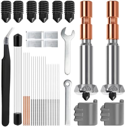 Geïntegreerde 0.2/0.4 mm Nozzle voor 3D-printers met Verwisselbare Nozzles, Temperatuurbestendig tot 320°C, Snelle Verandering en Inclusief Reinigingsnaalden en Beschermhoezen