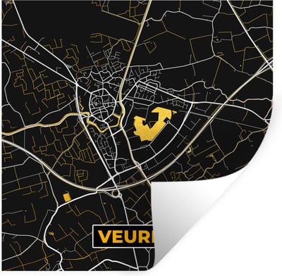 Muurstickers - Sticker Folie - Veurne - Plattegrond - Kaart - Goud - Stadskaart - 100x100 cm - Plakfolie - Muurstickers Kinderkamer - Zelfklevend Behang XXL - Zelfklevend behangpapier - Stickerfolie
