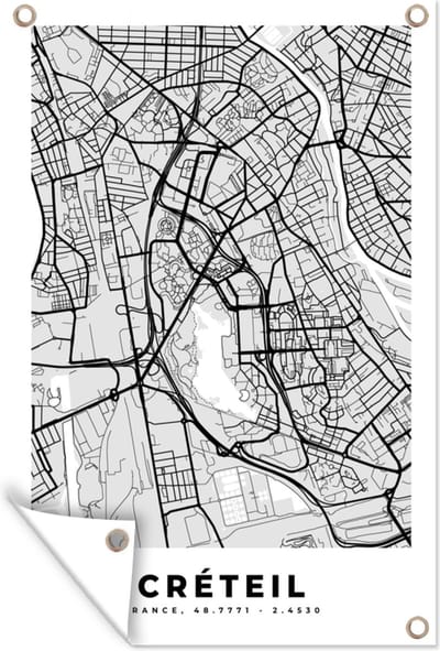 Muurdecoratie Frankrijk - Plattegrond - Kaart - Créteil - Stadskaart - 120x180 cm - Tuinposter - Tuindoek
