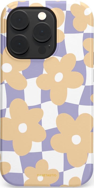 Casetastic hoesje geschikt voor Apple iPhone 14 Pro - MagSafe - Dubbellaagse bescherming - Madeliefjes feest - Fashion Case - Zand Wit Lila Zilver
