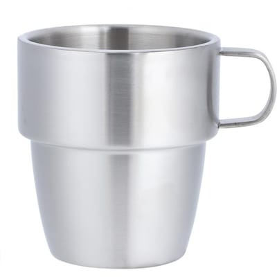 Tasse à café à double paroi en acier inoxydable 304 pour la maison avec poignée pour café 300 ml white
