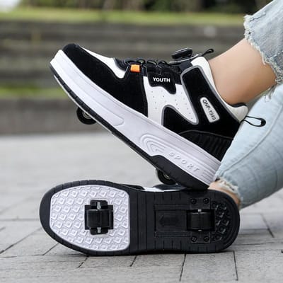 Student Wegloopschoenen Vierwielige Kinderen Dubbelwielige Vervormde Rolschaatsen Heren en Dames Verwijderbare Schoenen met Wielen Herfst en Winter Fluweel 31 black