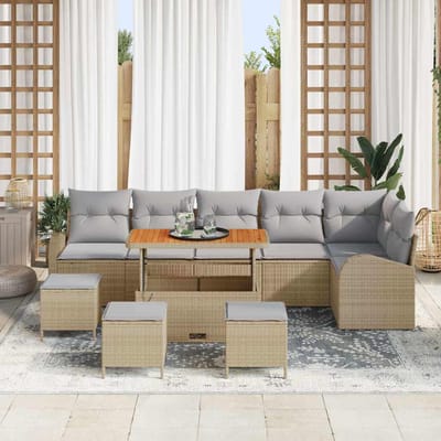 vidaXL - Tuinbank - Set - 10 - st - 9-Aantal - zitplaatsen - Beige - en - Lichtgrijs